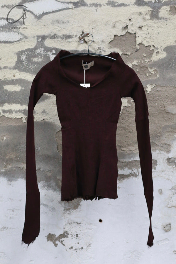 Marc Le Bihan 26909 V-neck tight stretch top 10 meters silk shrink MLB-26909-AUBERGINE 26909-E21